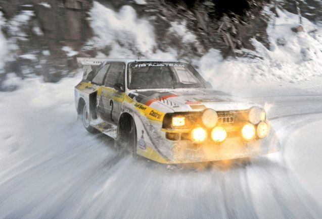 Snapshot from Audi of the 1985 Audi Sport quattro S1 rally car, with around 500bhp and 480Nm torque at 8000rpm. It weighed 1,090kg and got to 100kmh (62mph) in 3.1 seconds.